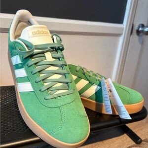 Adidas Men's Green and White Sneakers with Tan Sole